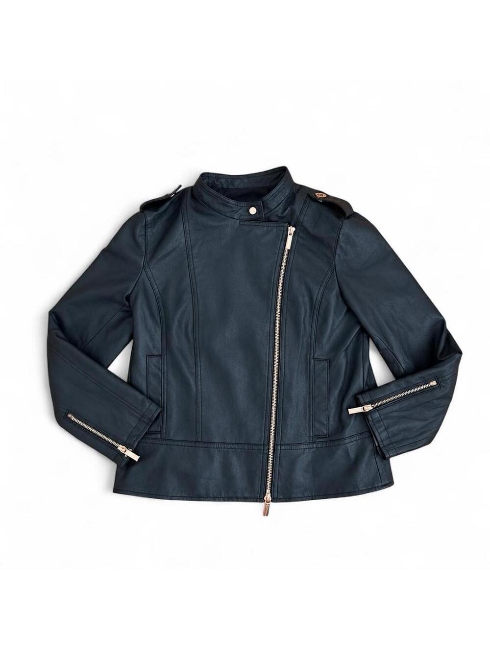 A|X Armani Exchange Women’s M Black Faux Leather Moto Jacket NWOT Rose Gold